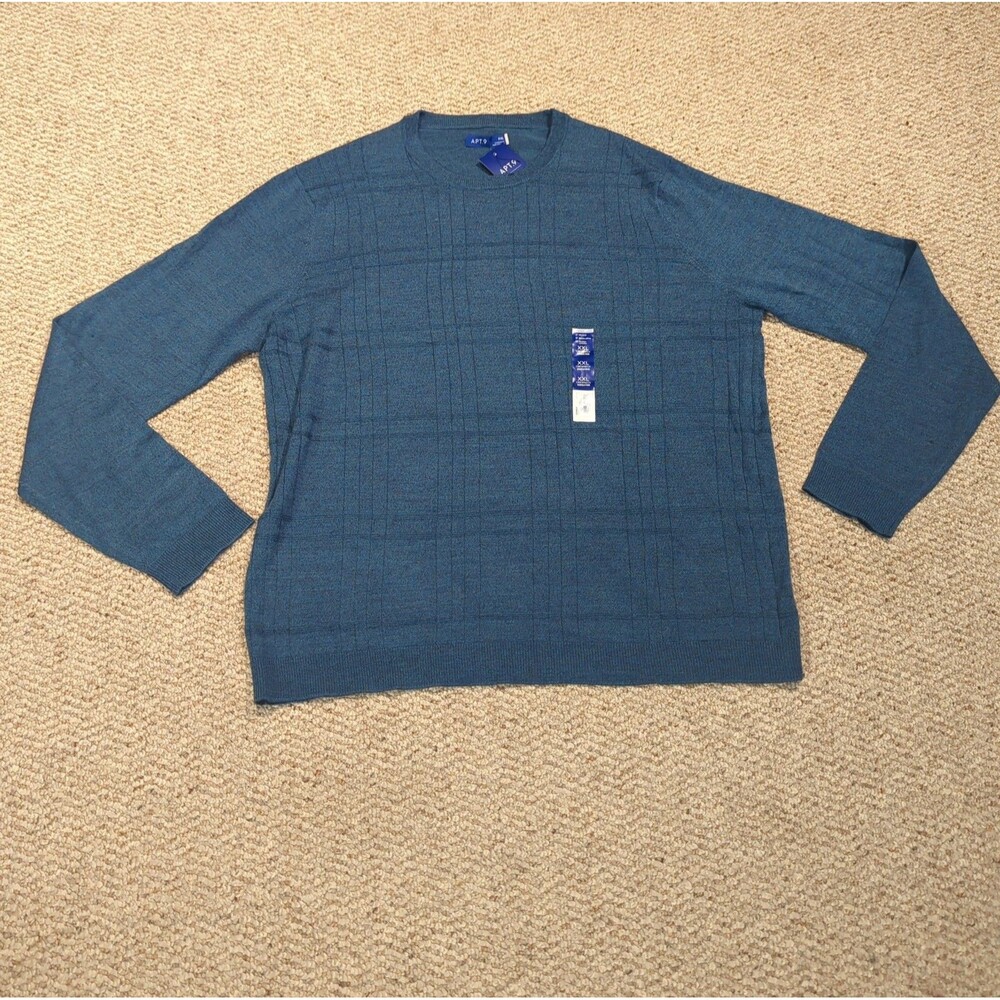 Apt. 9 Merino Wool Blend Crewneck Sweater Mens XXL Teal Standard Fit Classic